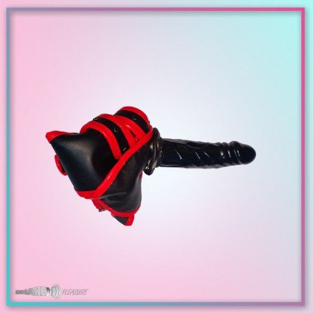Black Red Edge Leather Harness Lesbian Strapon SO-025